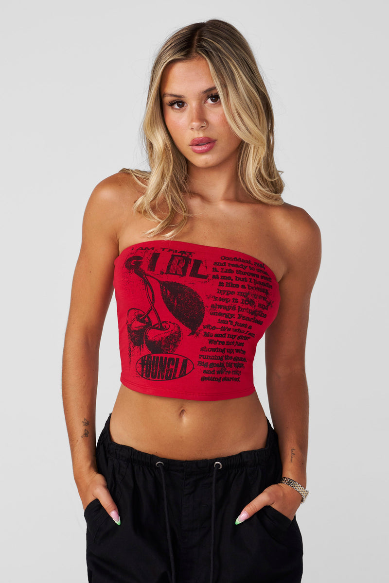 W408 Classic Tube Top for women with its own unique graphic for when you want a little extra pop in color Red