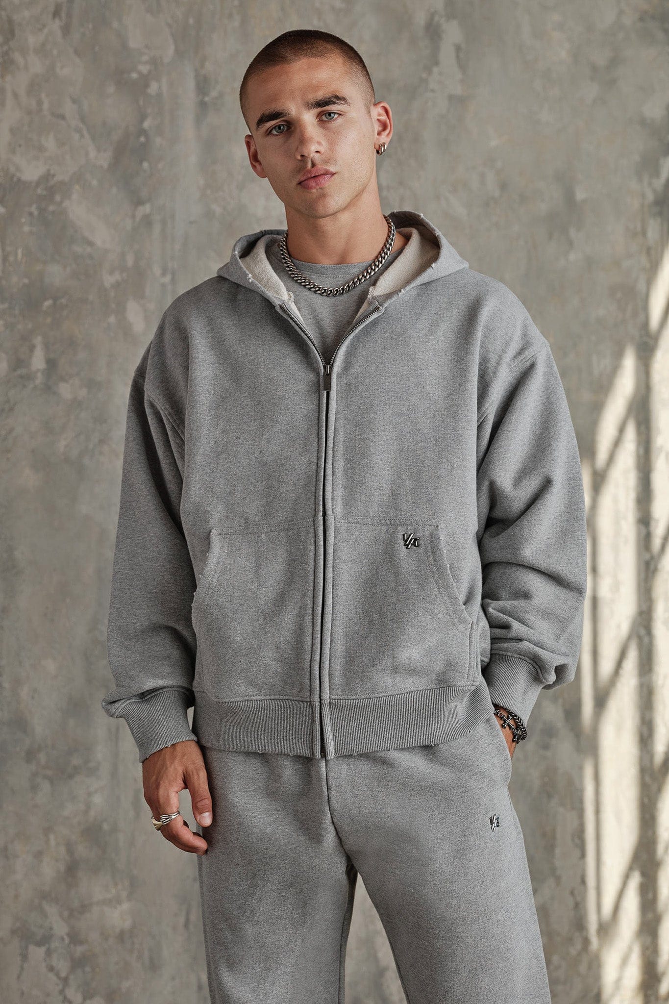 5102 - Elevated Essentials - Zip-Ups for Men's - smooth zippers, front pockets, and ribbed finishes in Heather Grey