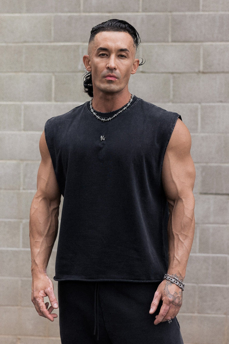 3035 - Elevated Essentials - Cut Offs for Men's - perfect for training, lounging, or warm weather wear in Black Wash