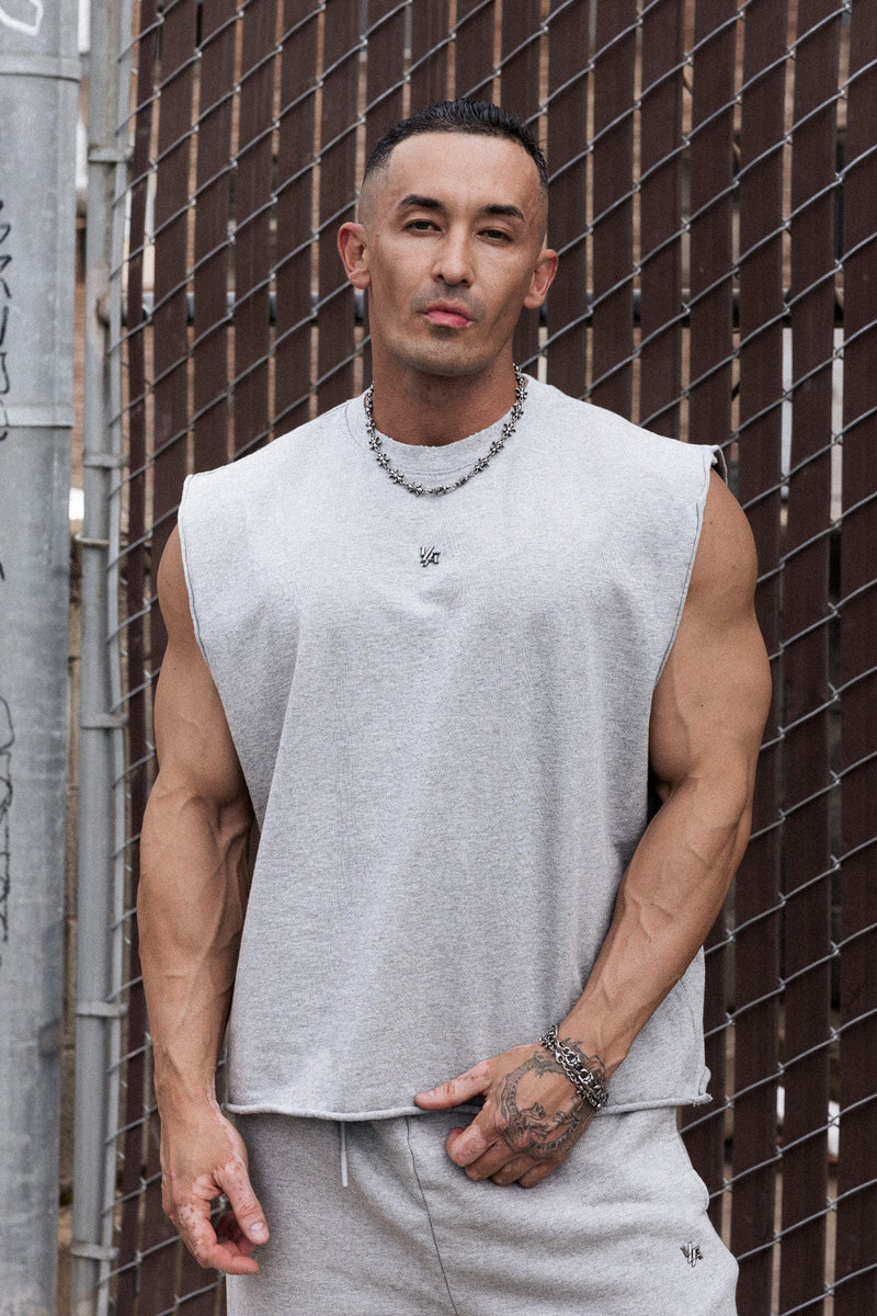 3035 - Elevated Essentials - Cut Offs for Men's - perfect for training, lounging, or warm weather wear in Heather Grey