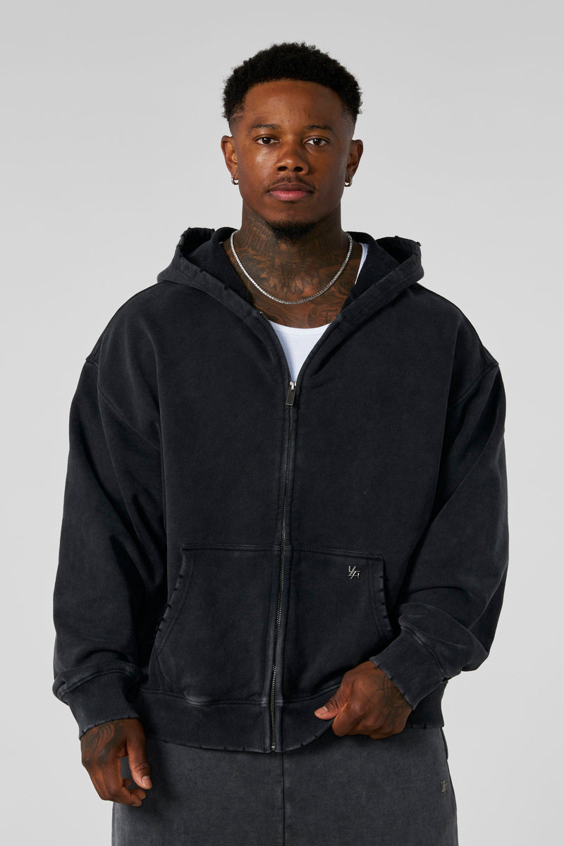 5102 - Elevated Essentials - Zip-Ups for Men's - smooth zippers, front pockets, and ribbed finishes in Black Wash