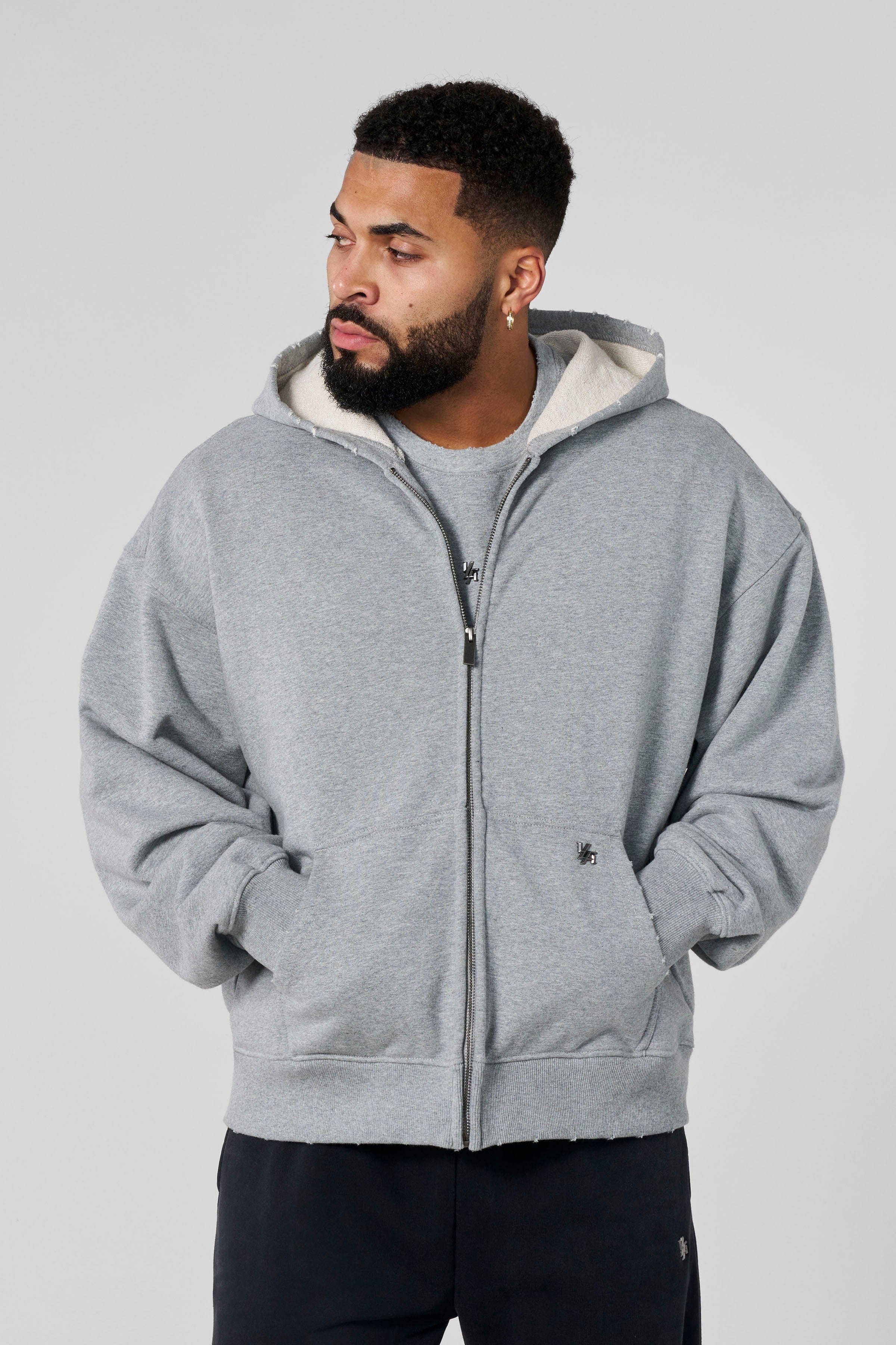 5102 - Elevated Essentials - Zip-Ups for Men's - smooth zippers, front pockets, and ribbed finishes in Grey Wash