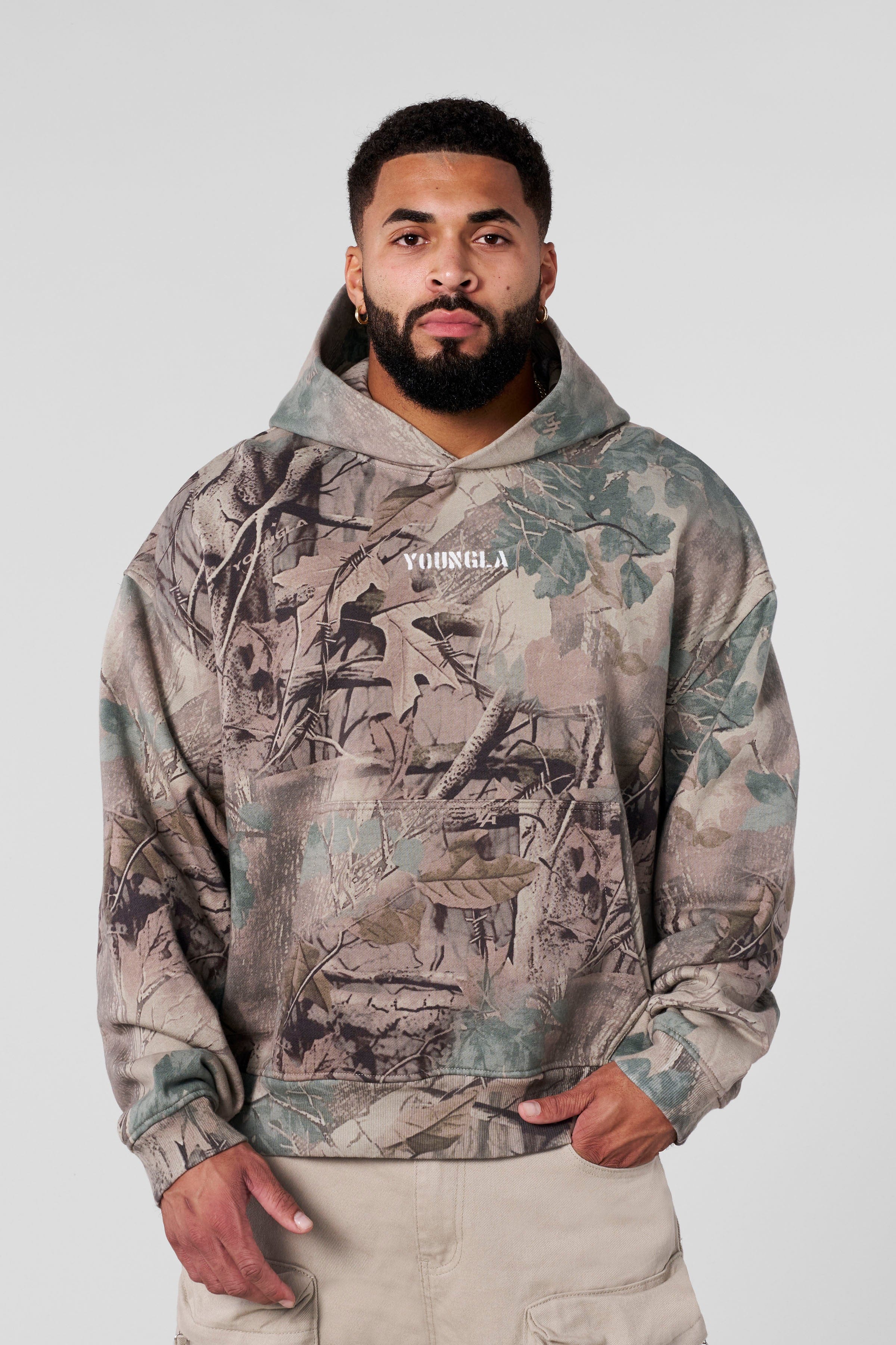 5117 - Tree Camo Collection - Pullover Hoodies for Men's - relaxed fit, plush terry construction in Beige
