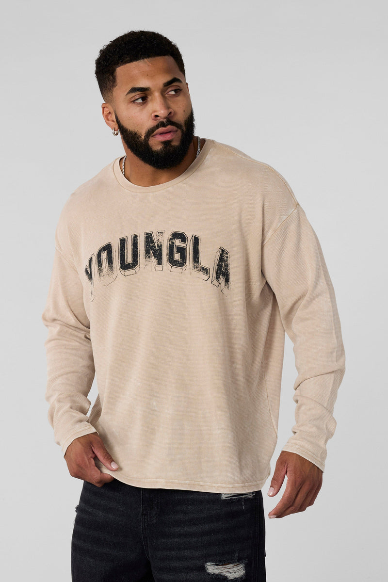 8054 - Thin Thermal Longsleeves relaxed fit for mens with lightweight thermal features a soft, breathable knit in colour Tan Wash