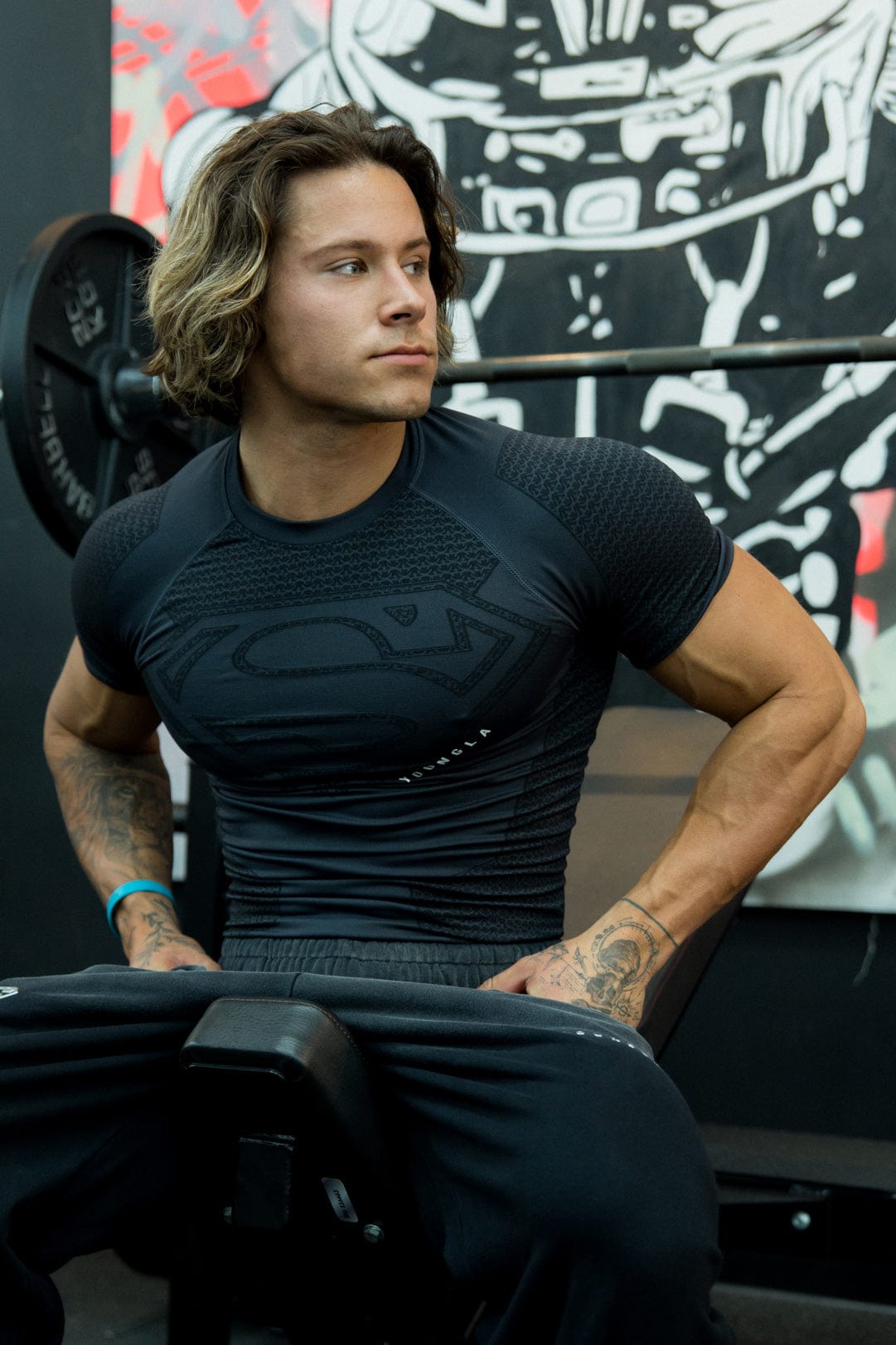 4117 - Superman Compression Tees - Sculpted fit, premium patterns, and detailed paneling, designed for performance and superhero-inspired style in Black.