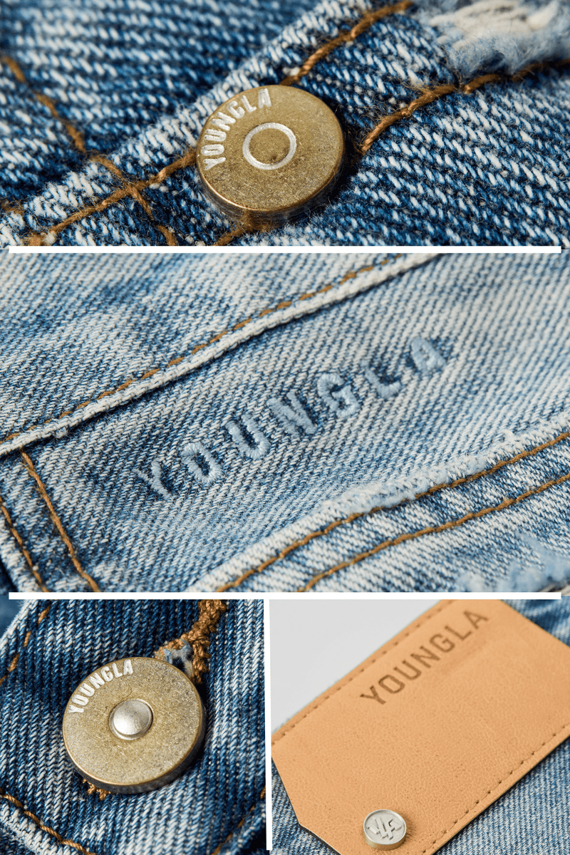 6025 - Straight Fit Ripped Jeans for mens with 415 GSM cotton with straight-leg fit -Over View