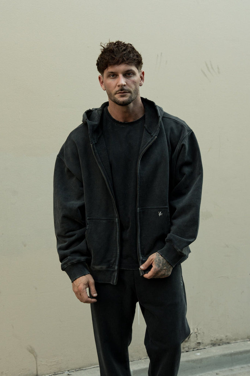 5102 - Elevated Essentials - Zip-Ups for Men's - smooth zippers, front pockets, and ribbed finishes in Black Wash