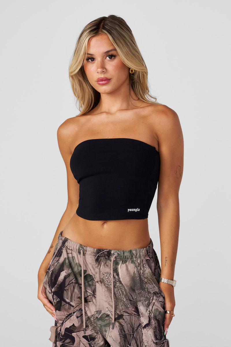 W408 Classic Tube Top for women with its own unique graphic for when you want a little extra pop in color Black.