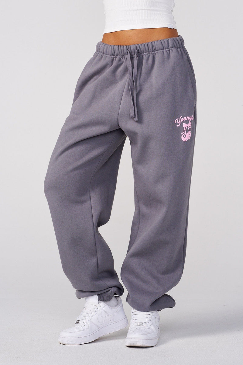 W271 Soft Serve Joggers for women with Fluffy fleece joggers with a playful puff print and oversized fit in color Grey.