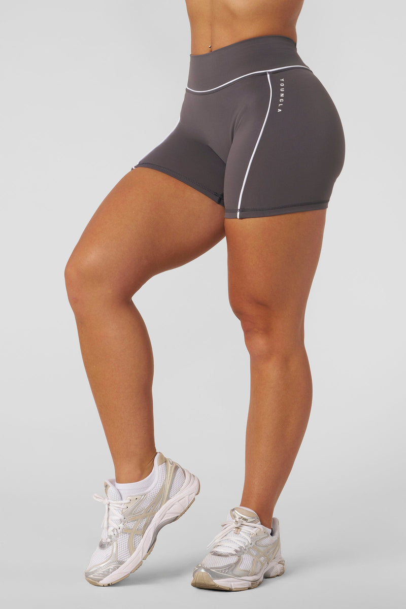 W161 - Elevate outline Shorts 5" New Colors - Women's compressive workout shorts in smooth brushed fabric that stay-in-place fit, perfect for gym in colour Charcoal.