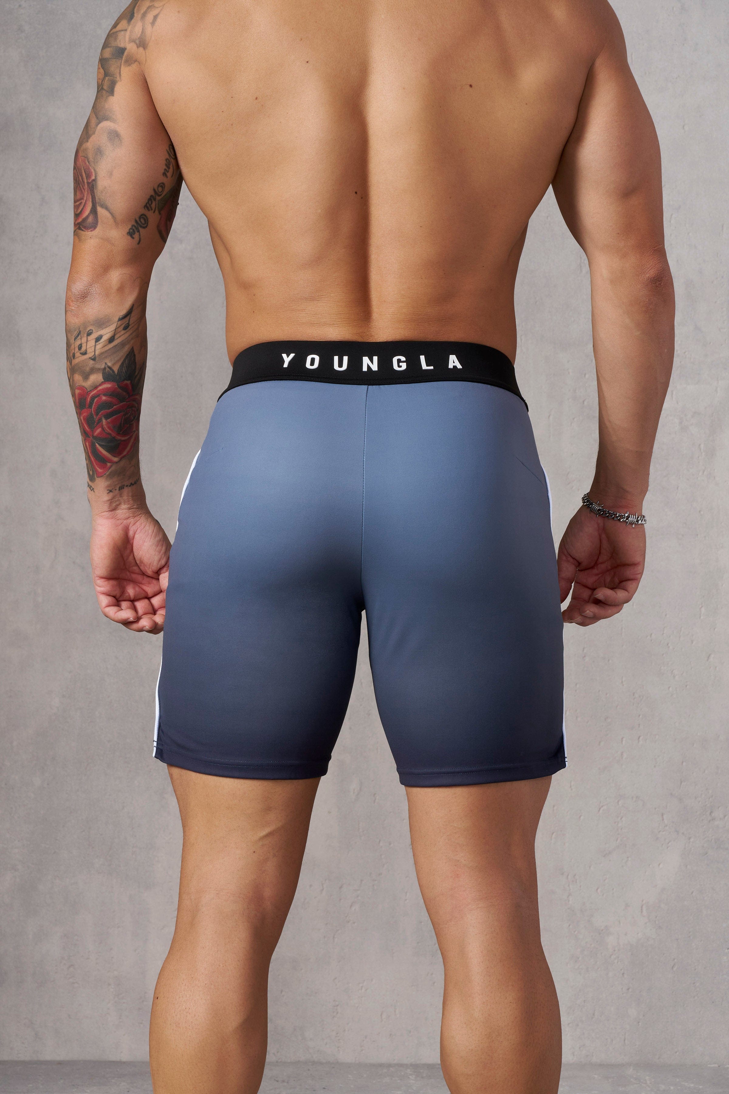 1067 - Men's physique Stage Shorts  Men's Physique Stage Shorts are tailored for bodybuilding competitions with Sky Blue