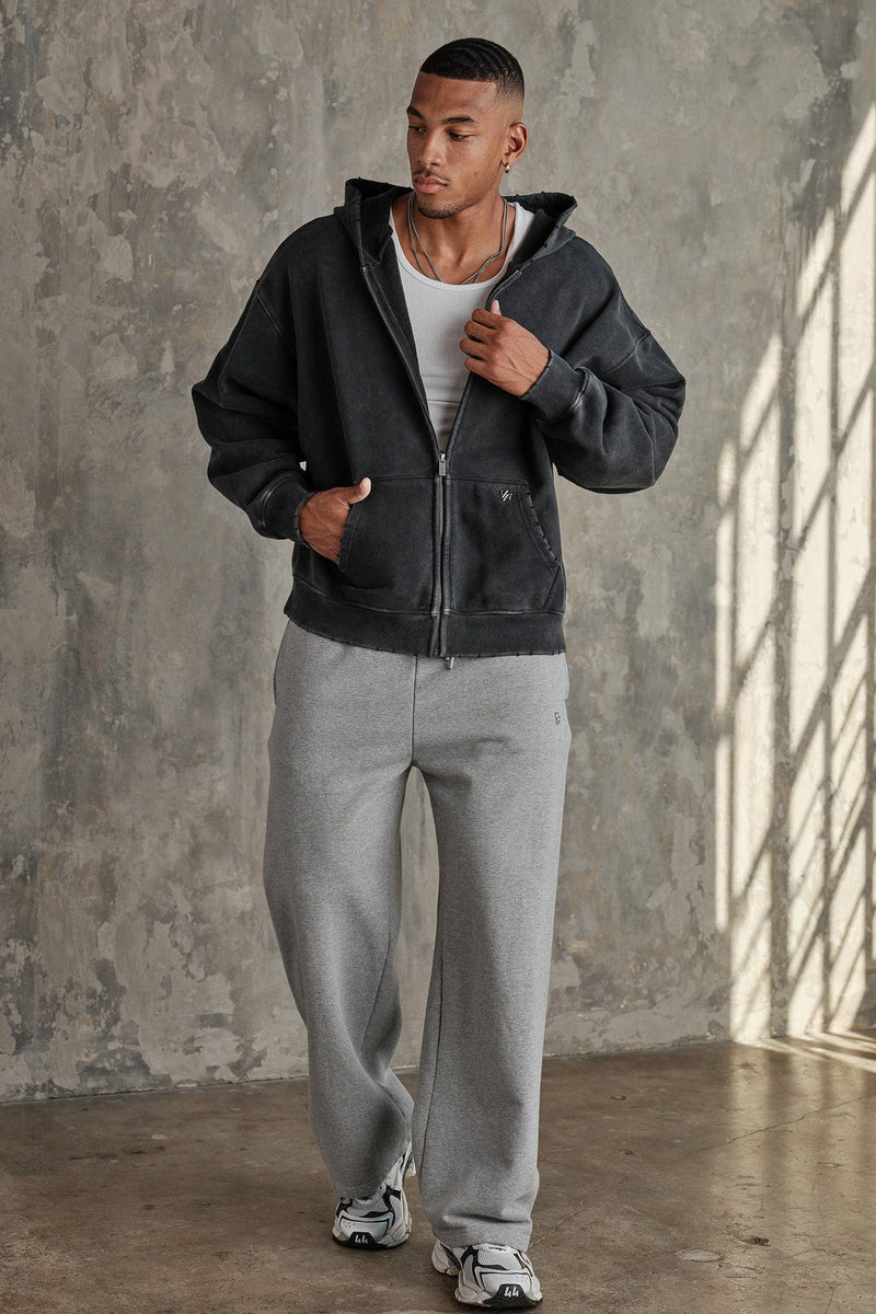 5102 - Elevated Essentials - Zip-Ups for Men's - smooth zippers, front pockets, and ribbed finishes in Grey Wash