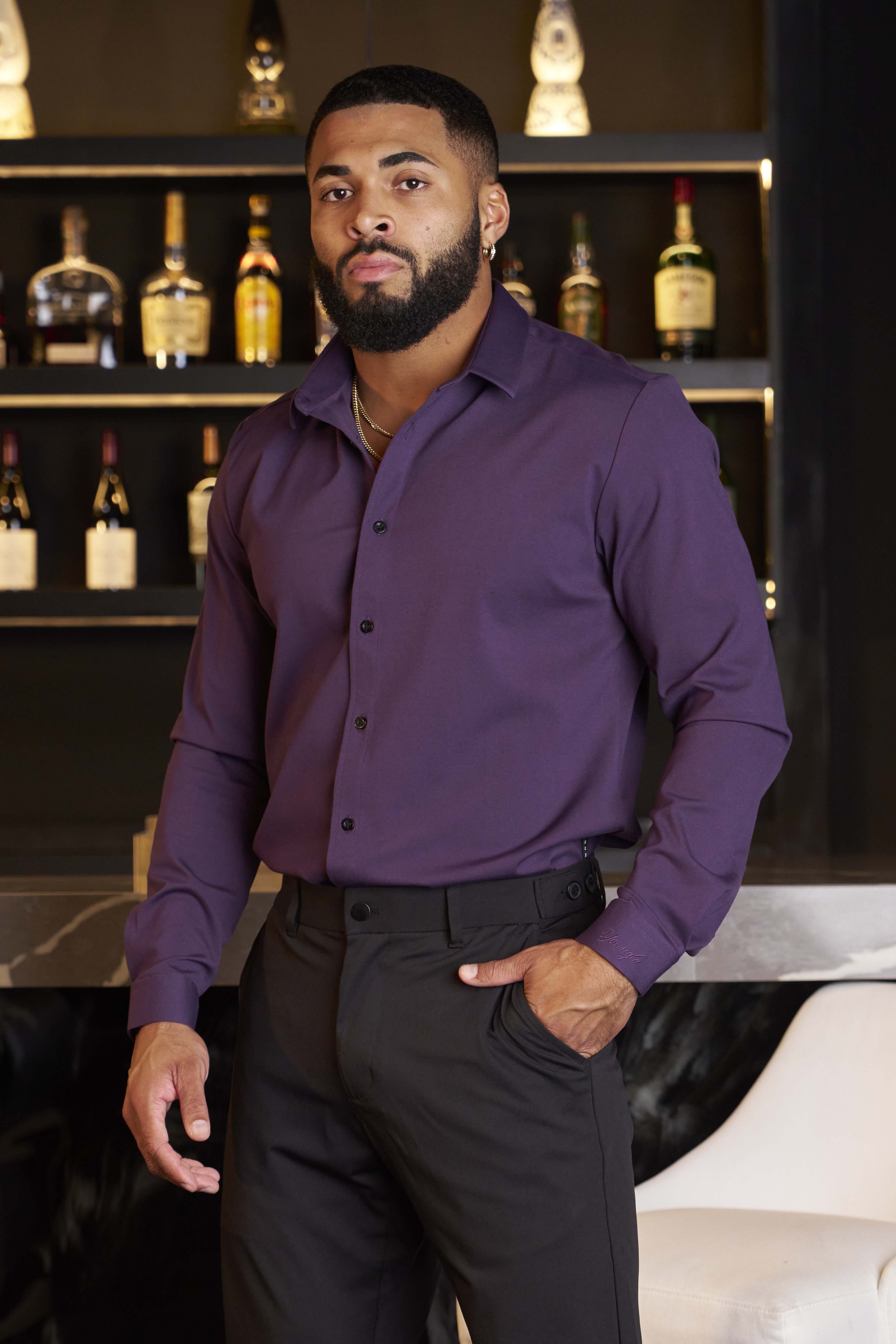 slacks and dress shirt COOFANDY Men's 2 Piece Outfit Casual Short Sleeve Button Down Beach Summer Loose Pant Sets : Clothing, Shoes & Jewelry Our deep Blue Shirt VINCENT (Style #6701) - Black