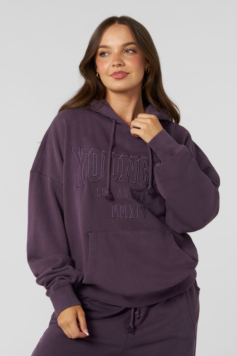 W542 - Mineral Hoodie -soft, premium fabric in rich fall colors with a relaxed, cozy fit for effortless seasonal layering in Purple