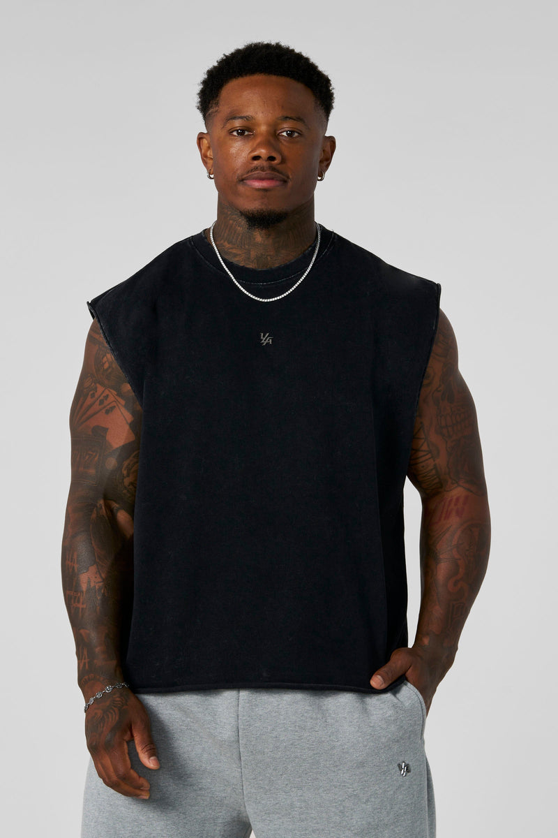 3035 - Elevated Essentials - Cut Offs for Men's -  perfect for training, lounging, or warm weather wear in Black Wash