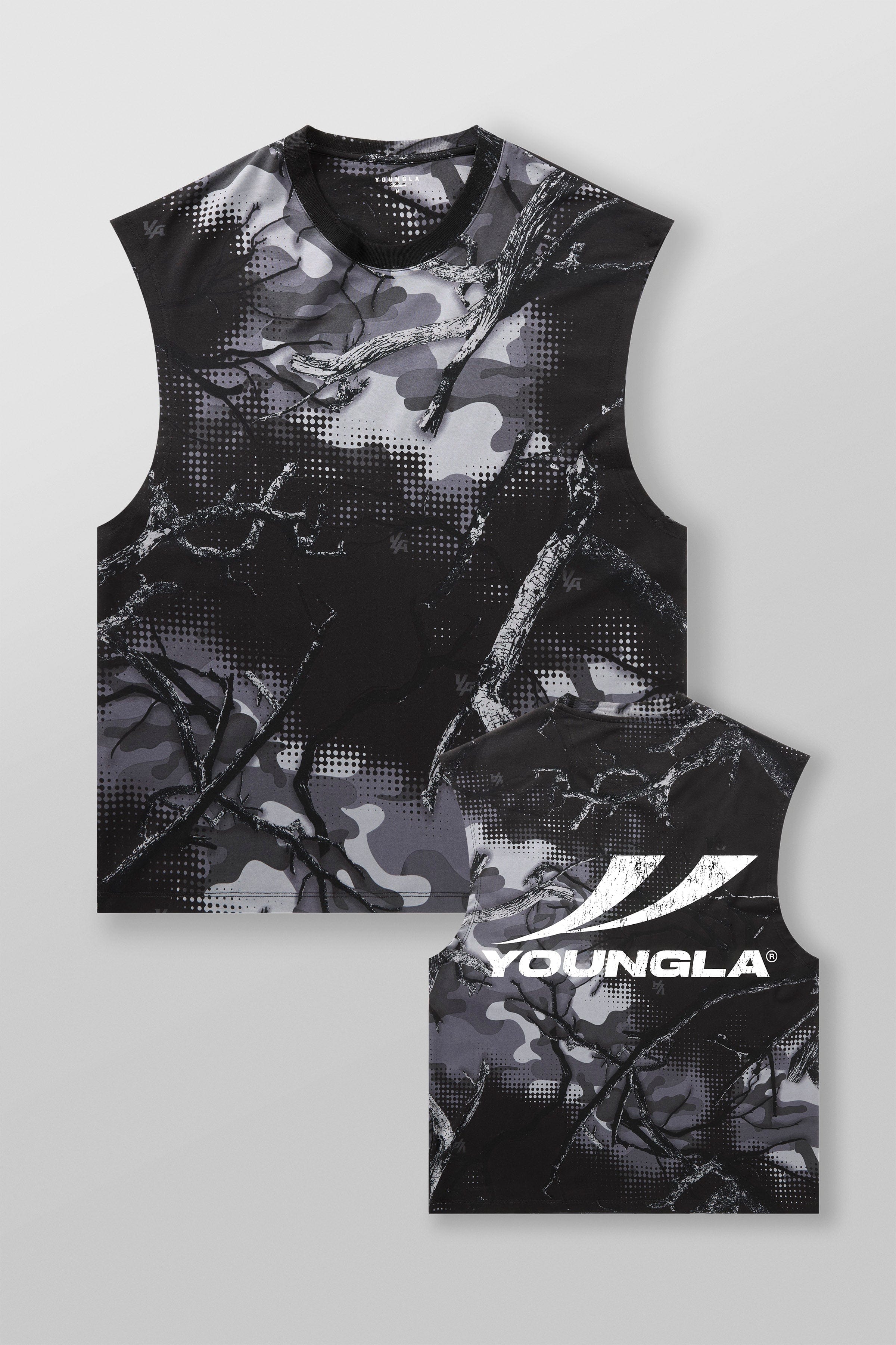 3065 - RunTech Camo Tanks for Men's - performance and everyday comfort, perfect for layering or wearing in Black Grey Tree Camo