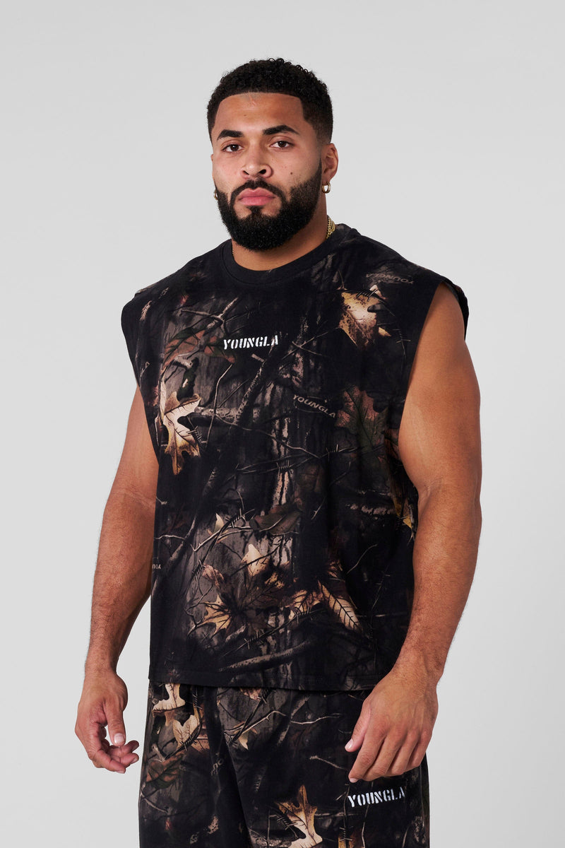 3067 - Tree Camo Collection - Cut Offs for Men's - Crafted from heavyweight terry in Black