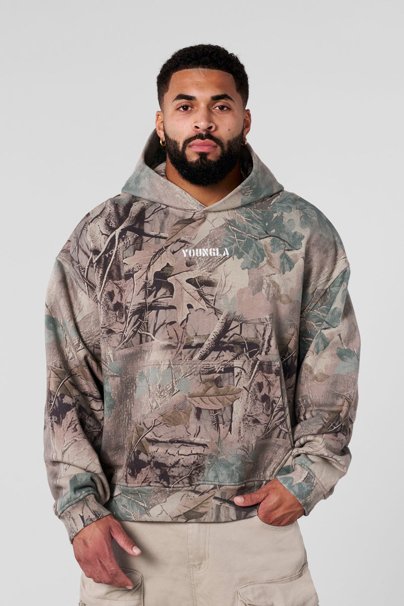5117 - Tree Camo Collection - Pullover Hoodies for Men's - relaxed fit, plush terry construction in Beige