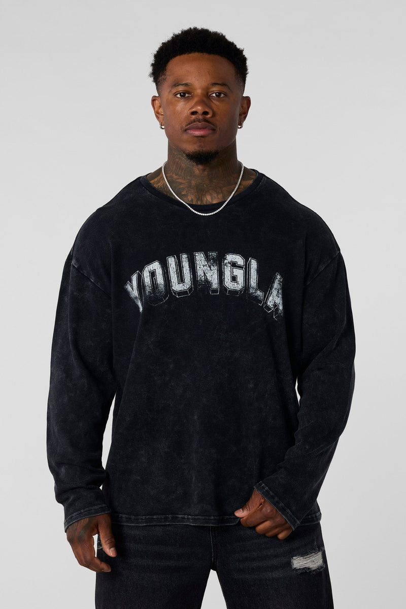 8054 - Thin Thermal Longsleeves relaxed fit for mens with lightweight thermal features a soft, breathable knit in colour Black Wash