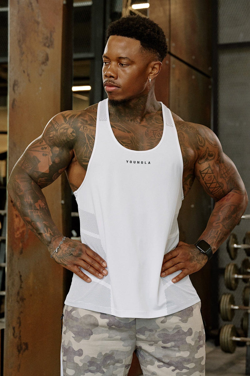 3042 - Kinetic Workout Stringers - Lightweight and flexible Tank Tops for Mens in White