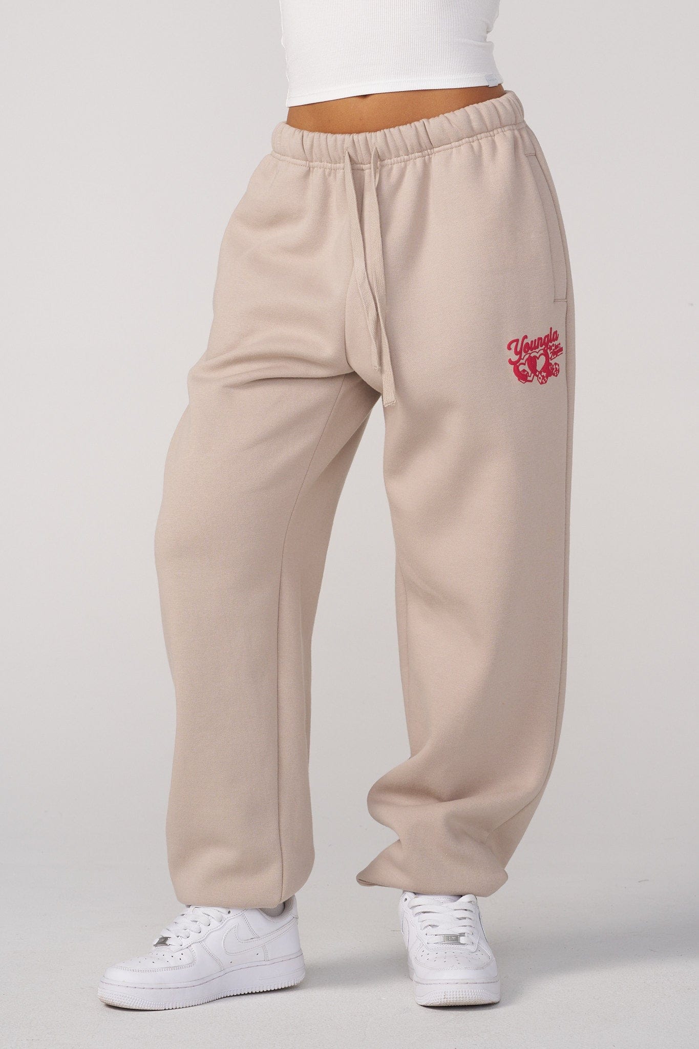 W271 Soft Serve Joggers for women with Fluffy fleece joggers with a playful puff print and oversized fit in color Mushroom