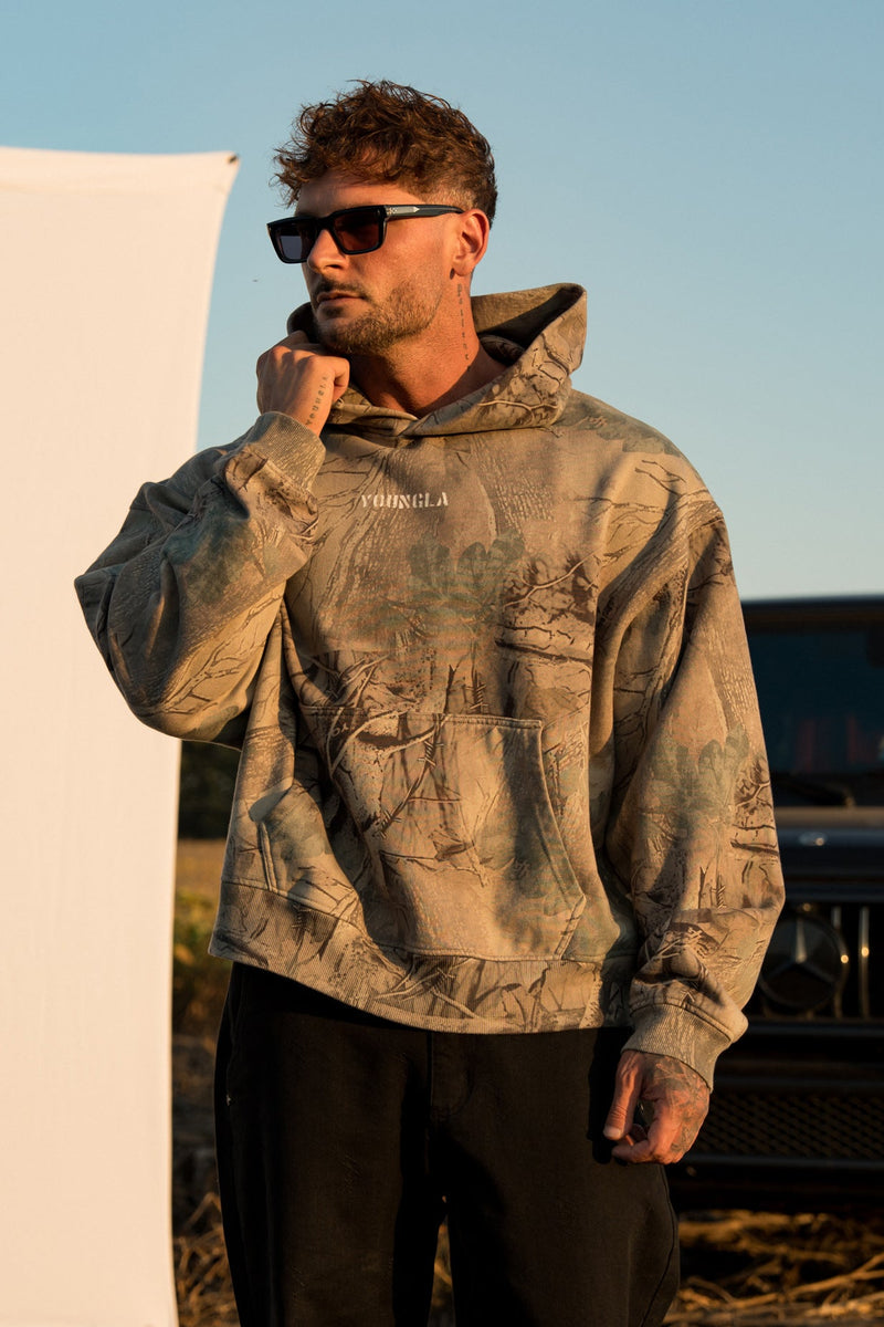 5117 - Tree Camo Collection - Pullover Hoodies for Men's - relaxed fit, plush terry construction in Beige