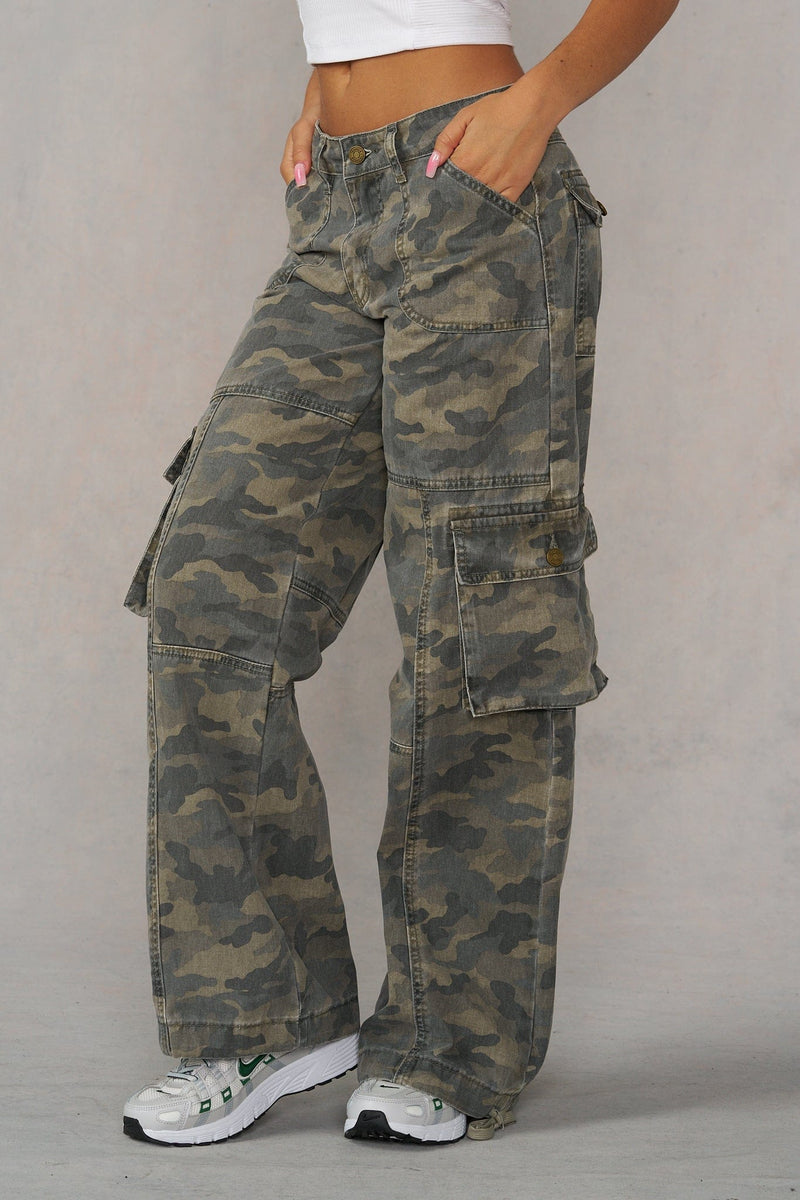 W2132 - Camo Straight Cargo Jeans