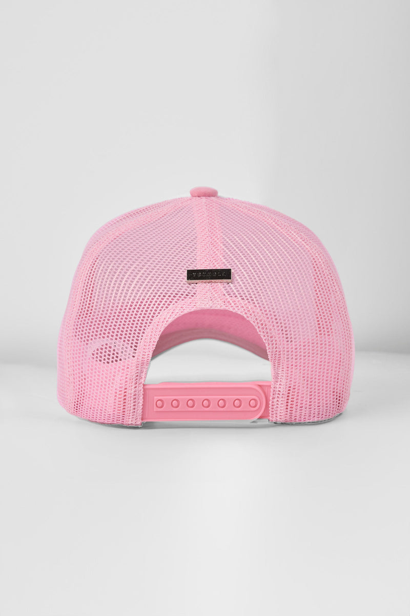 W636 Flashback Trucker Hat for Women with adjustable snapback closure for a customizable fit in color Light Pink.